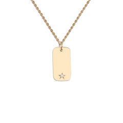 14 Karat Gold and White Diamond Memento Dog Tag Pendant with Star Engraving