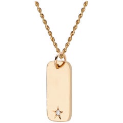14 Karat Gold and White Diamond Memento Dog Tag Pendant with Star Engraving