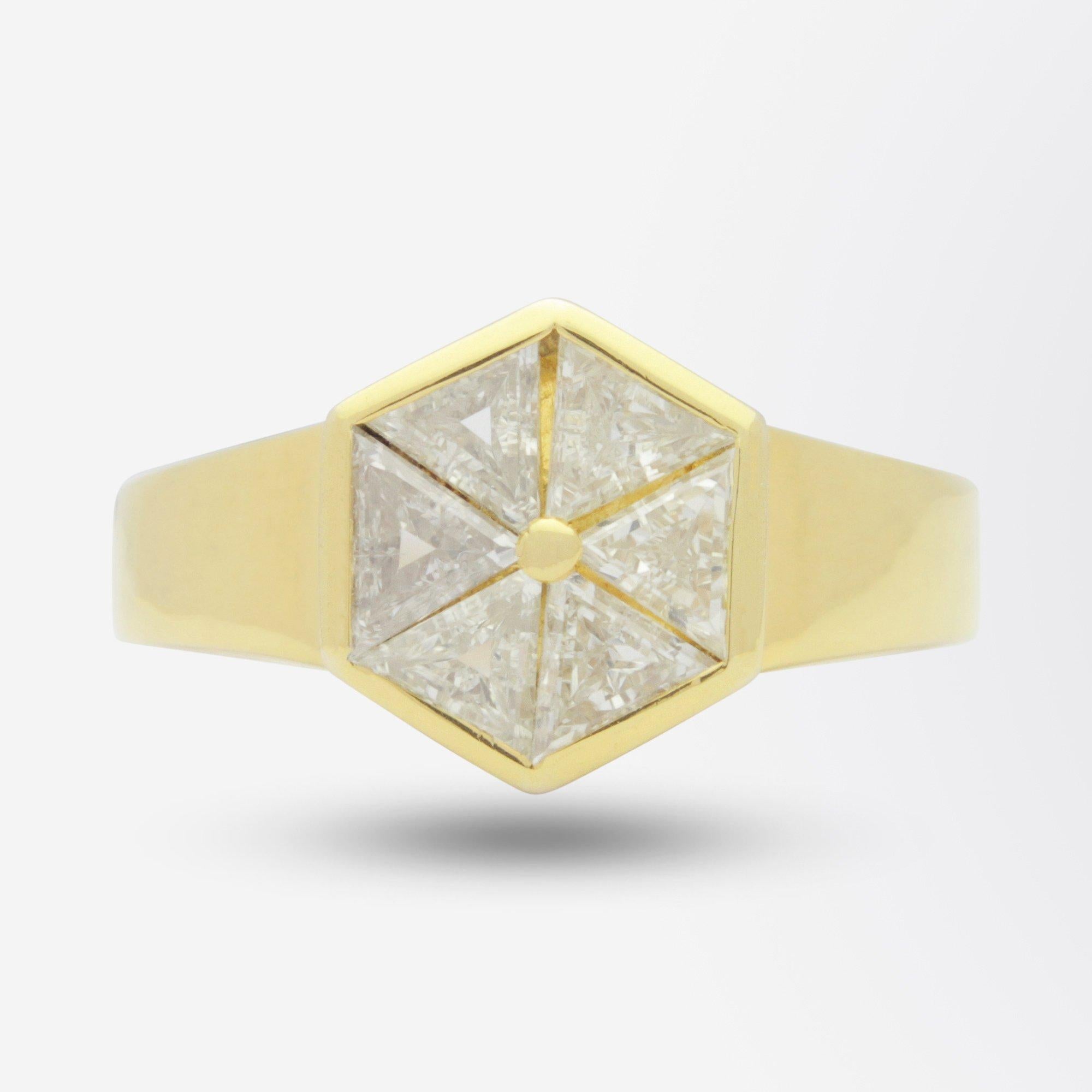 Modern 14 Karat Gold and Yellow Diamond Ring