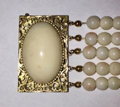 14 Karat Gold Angel Skin Coral Cabochon Beaded Bracelet