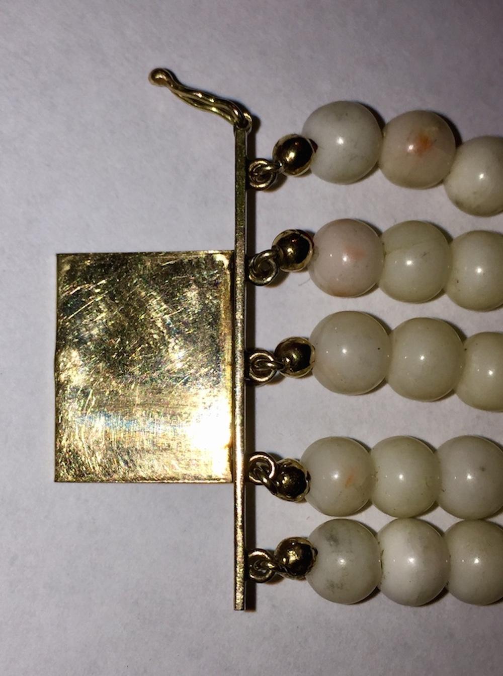 14 Karat Gold Angel Skin Coral Cabochon Beaded Bracelet For Sale 1