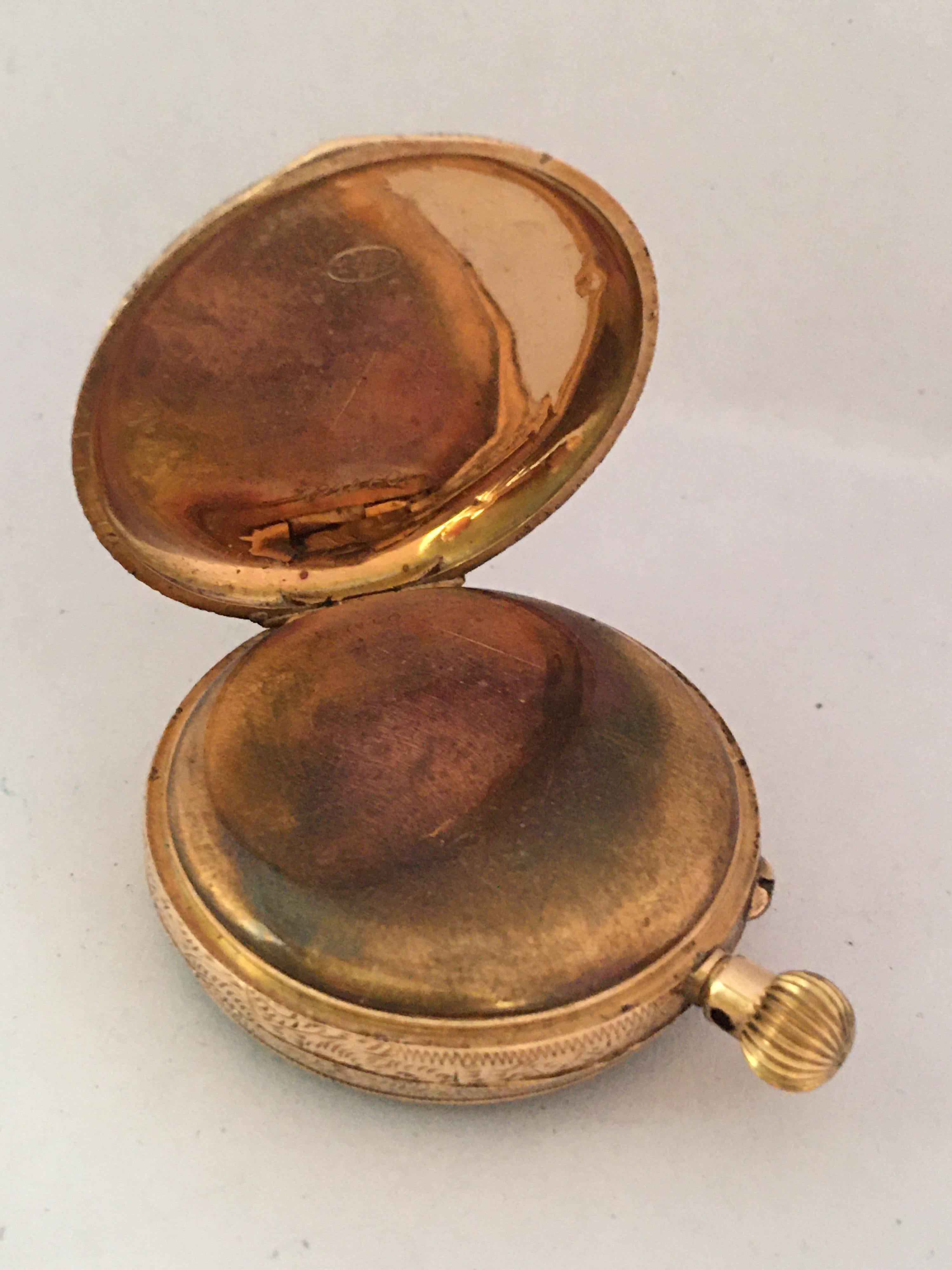 14 Karat Gold Antique Pin Set and Hand Winding Ladies Fob / Pocket Watch For Sale 5