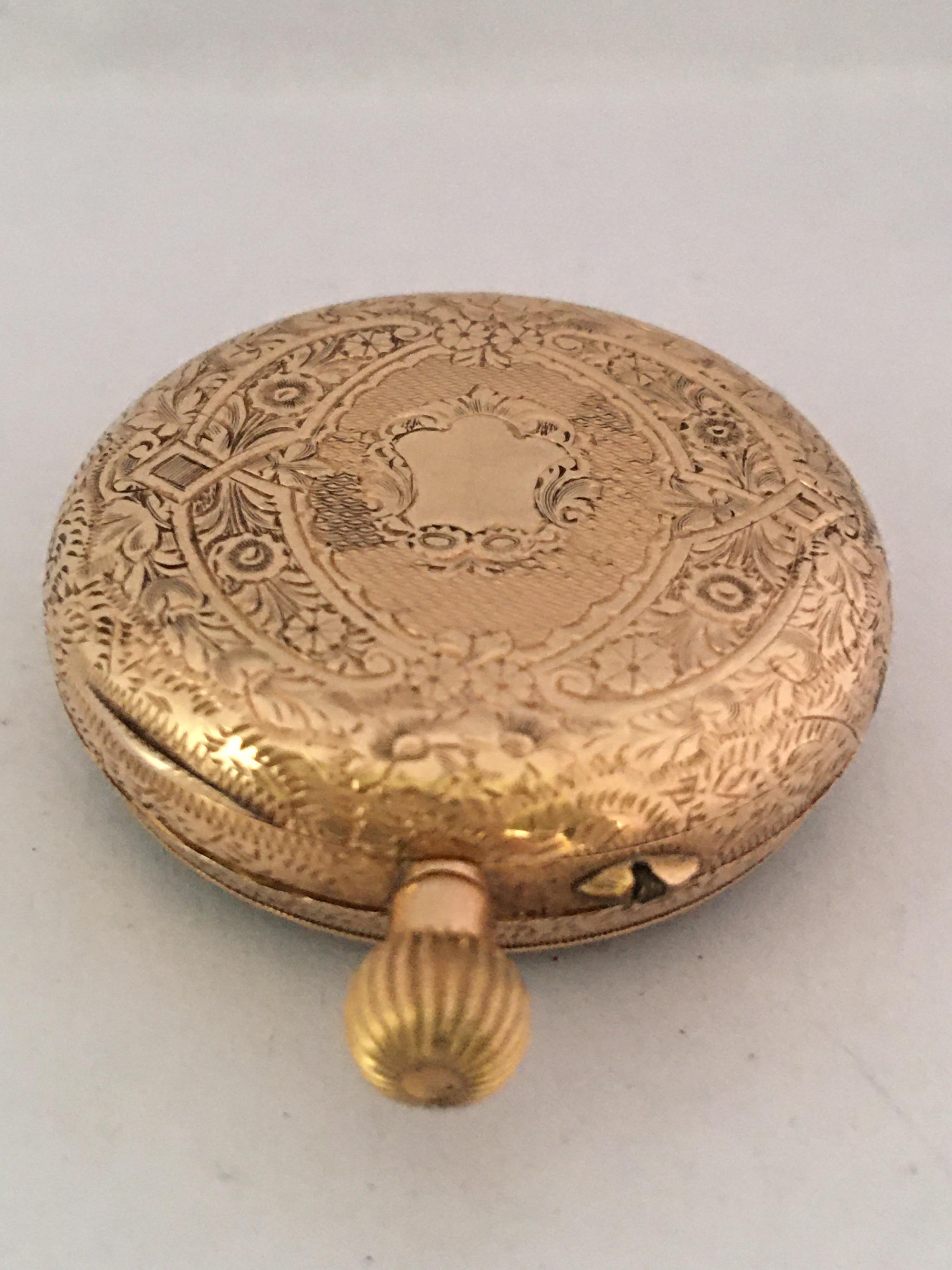 14 Karat Gold Antique Pin Set and Hand Winding Ladies Fob / Pocket Watch For Sale 6