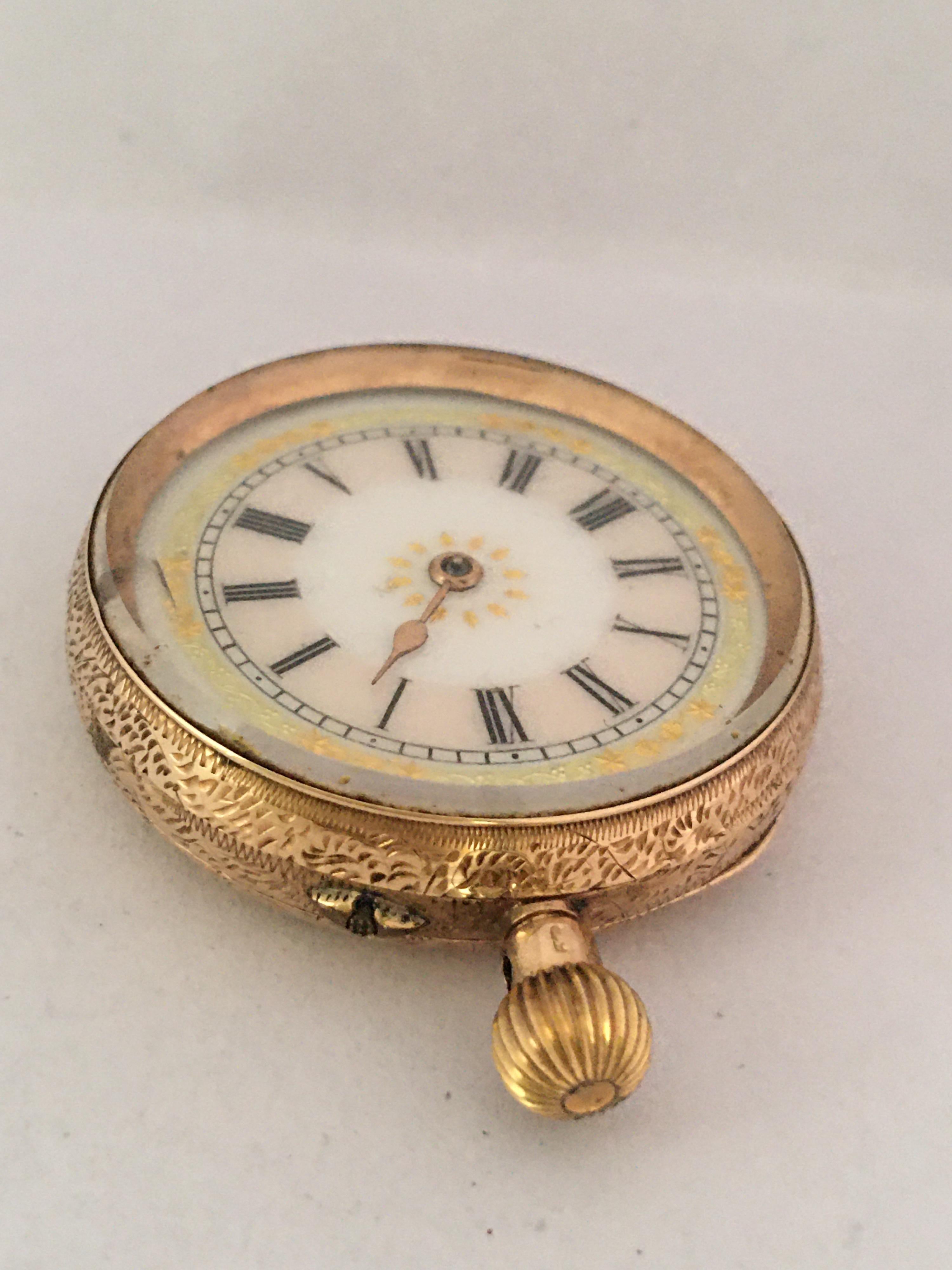 14 Karat Gold Antique Pin Set and Hand Winding Ladies Fob / Pocket Watch For Sale 8