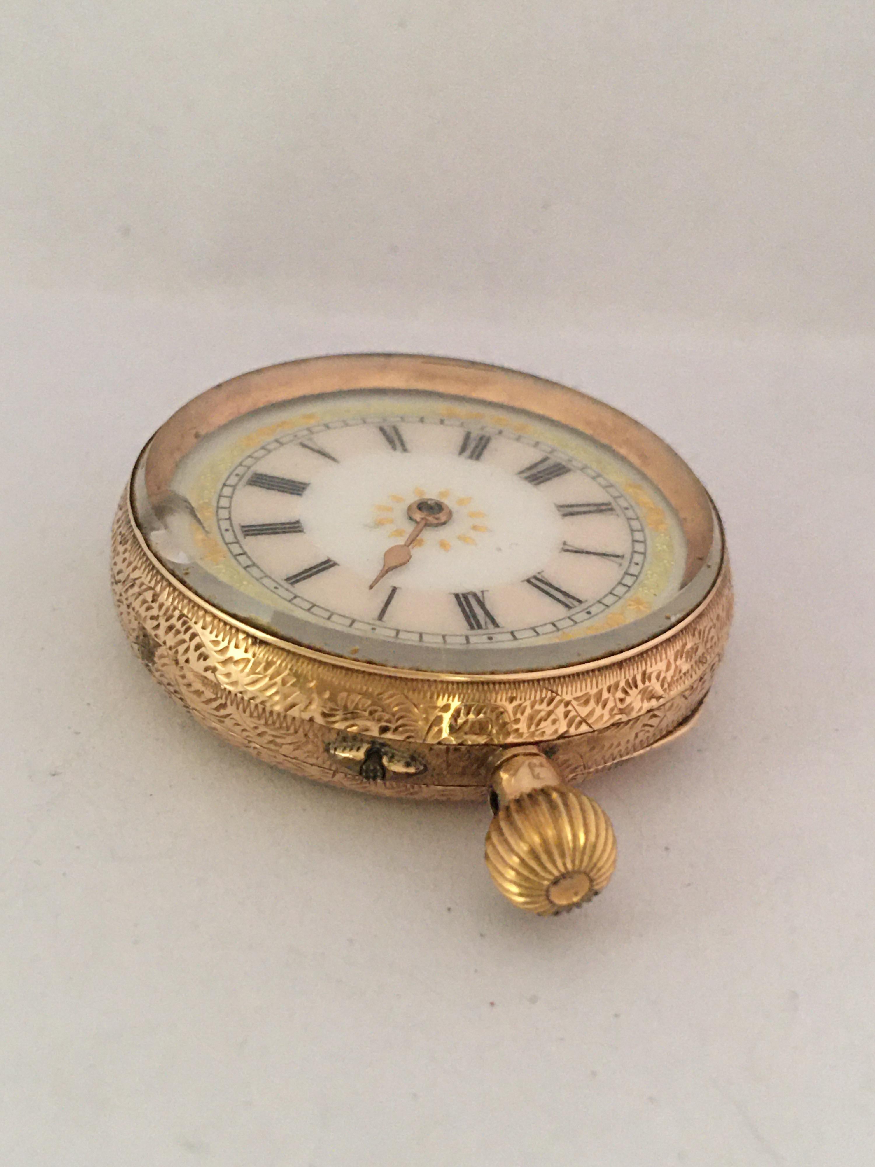 14 Karat Gold Antique Pin Set and Hand Winding Ladies Fob / Pocket Watch In Fair Condition For Sale In Carlisle, GB