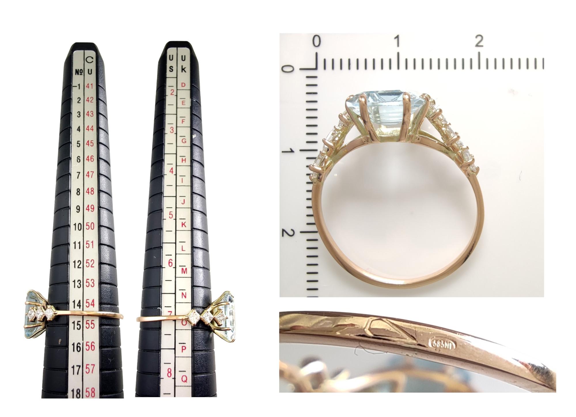 14 Karat Gold Aquamarine and Diamonds Engagement Ring for Women For Sale 7
