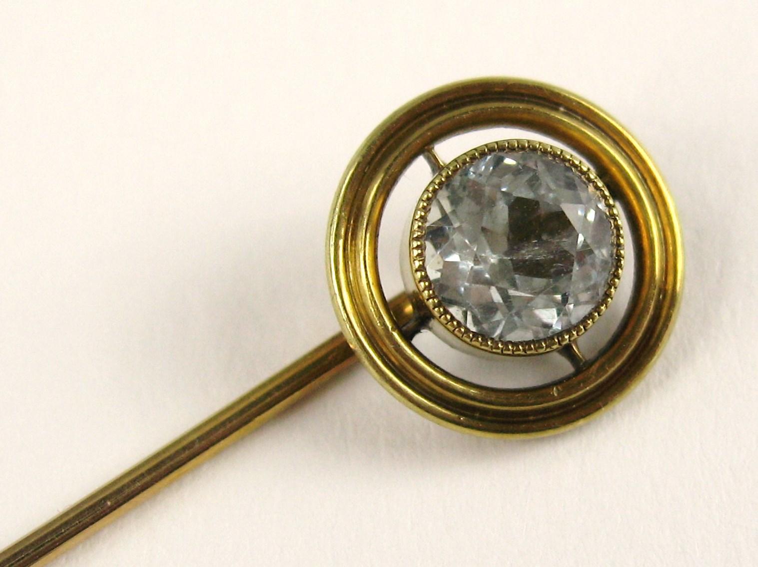 14 Karat Gold Aquamarine Antique Stick Pin In Good Condition In Wallkill, NY