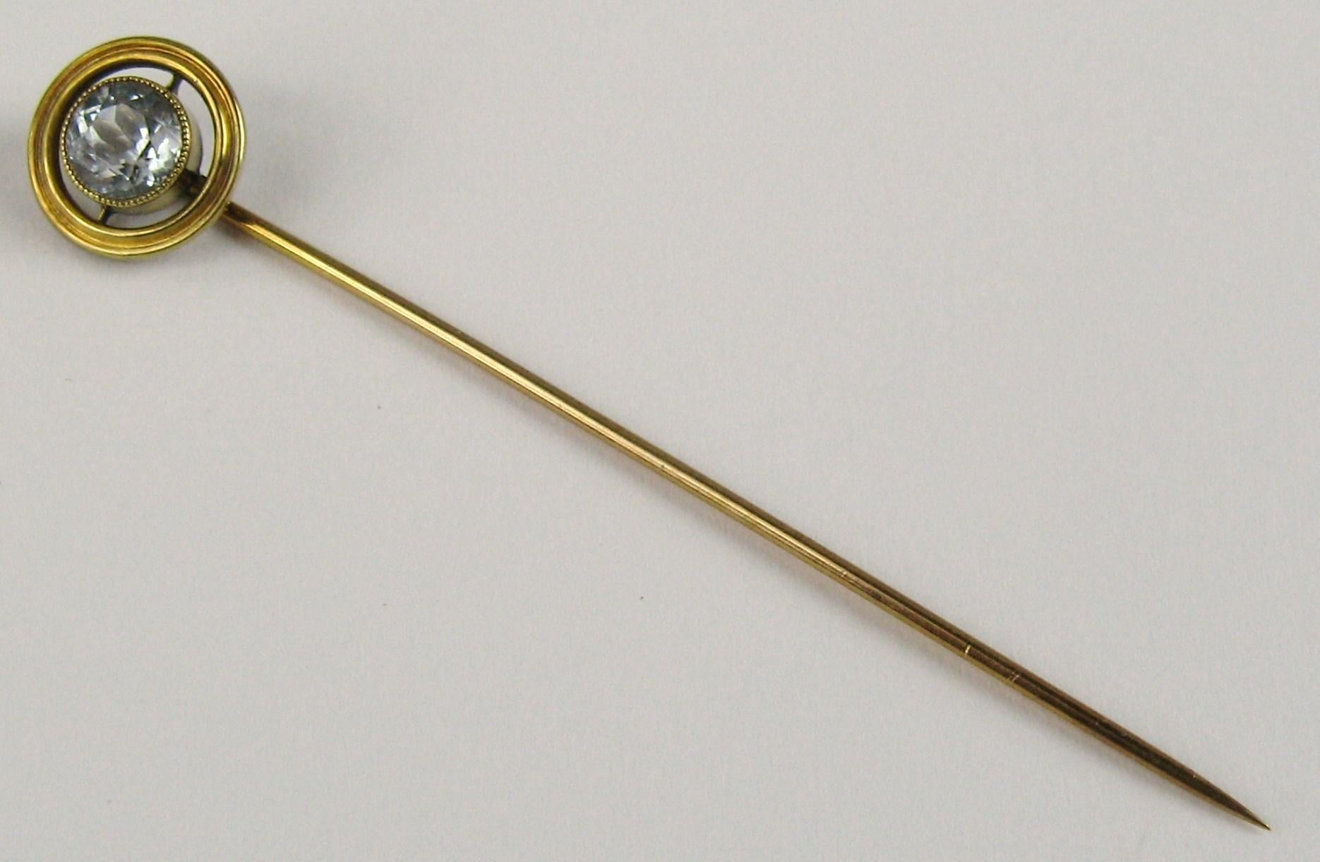 Women's or Men's 14 Karat Gold Aquamarine Antique Stick Pin