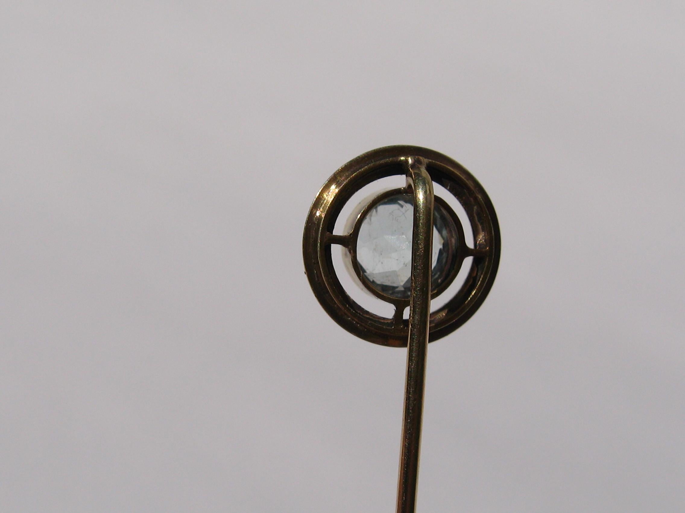 14 Karat Gold Aquamarine Antique Stick Pin 1