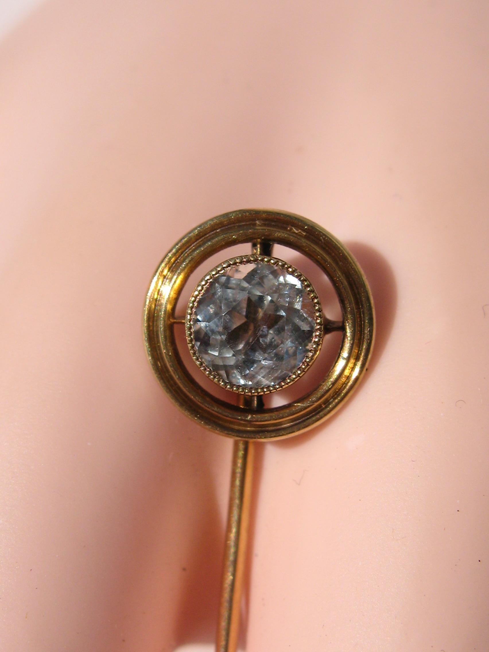 14 Karat Gold Aquamarine Antique Stick Pin 2