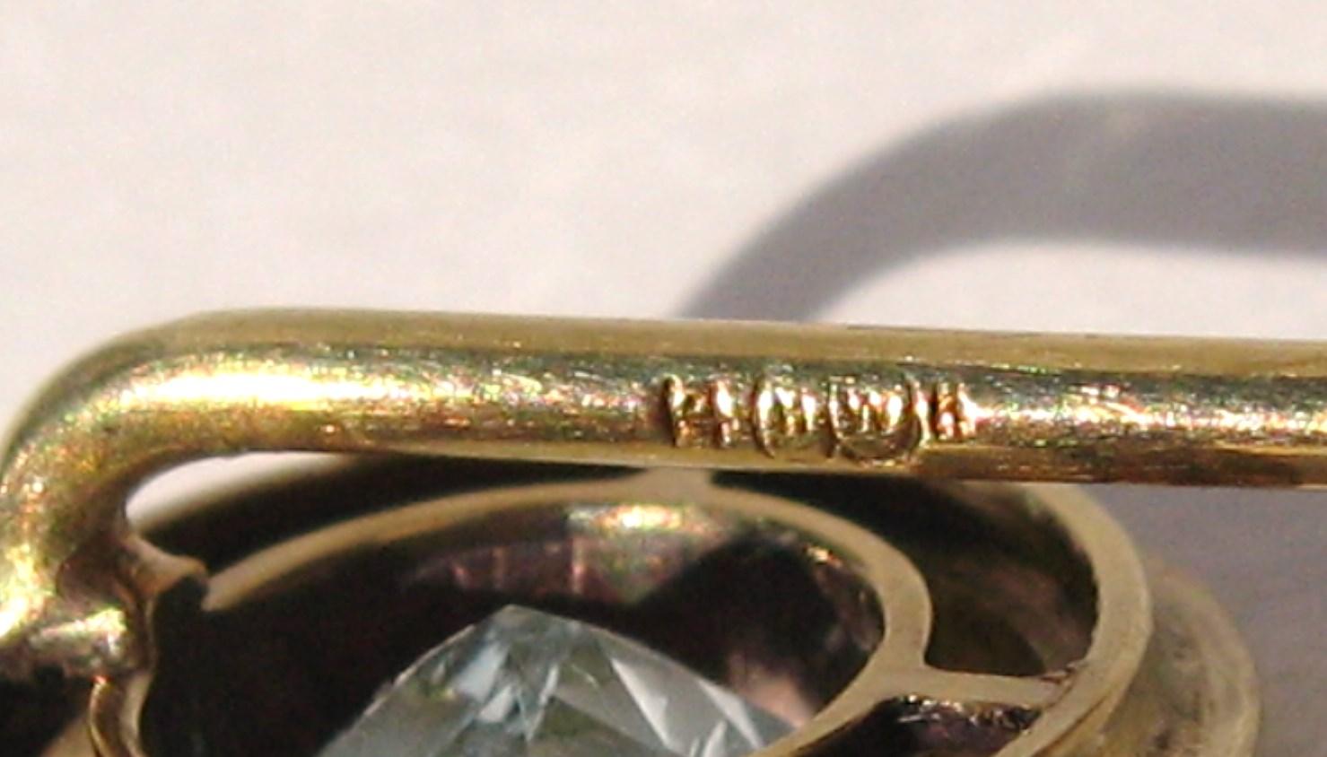 14 Karat Gold Aquamarine Antique Stick Pin 3