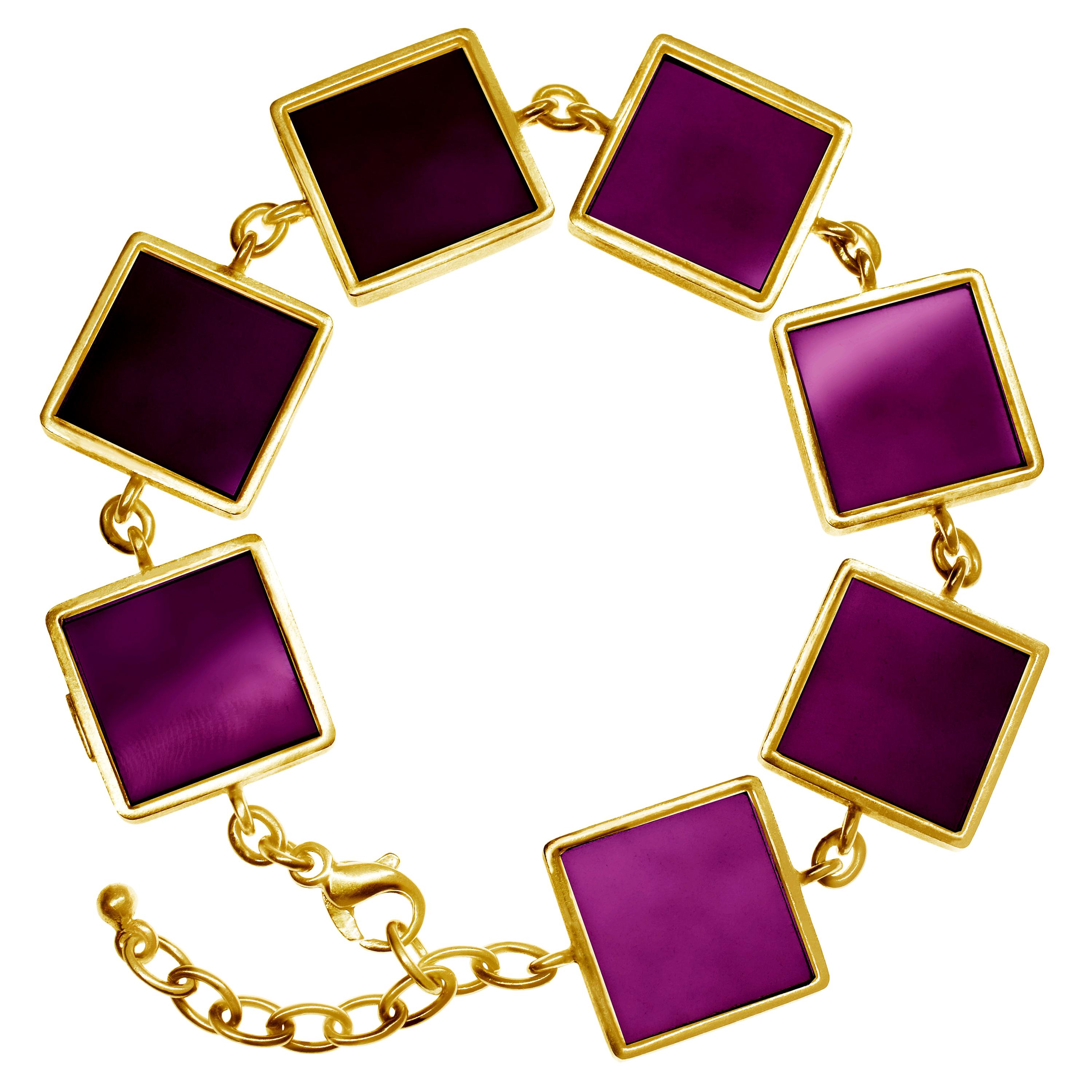Yellow Gold Art Deco Style Bracelet with Amethysts Featured in Vogue For Sale