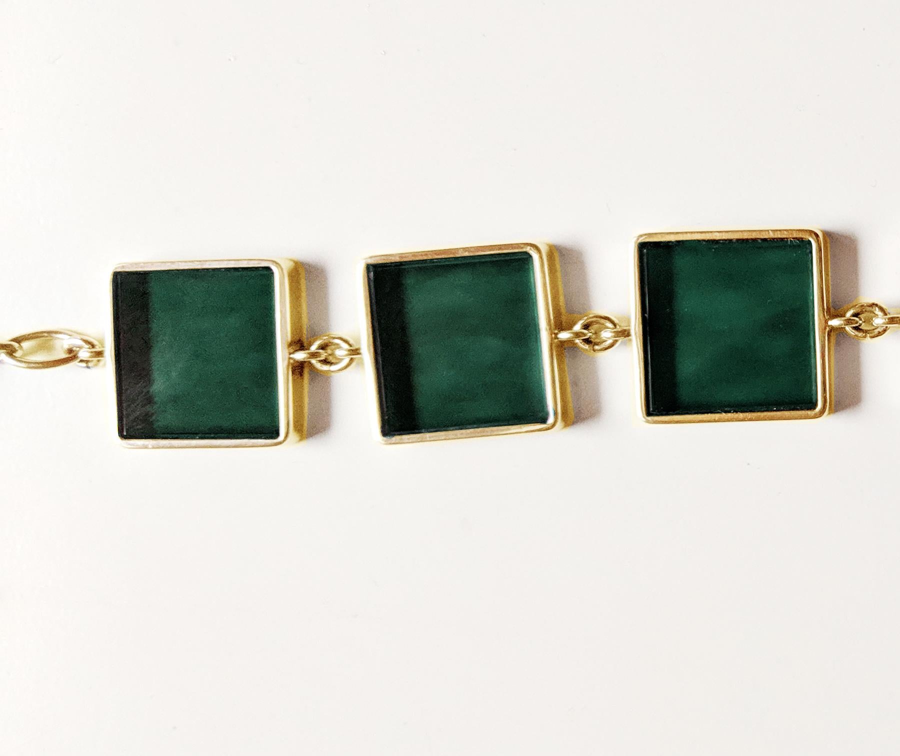 Vogue Gelbgold-Armband im Art-déco-Stil mit dunkelgrünem Quarz für Damen oder Herren im Angebot