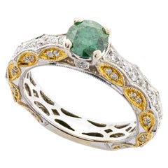 Vintage 14 Karat Gold Art Deco Style Diamond and Emerald Ring