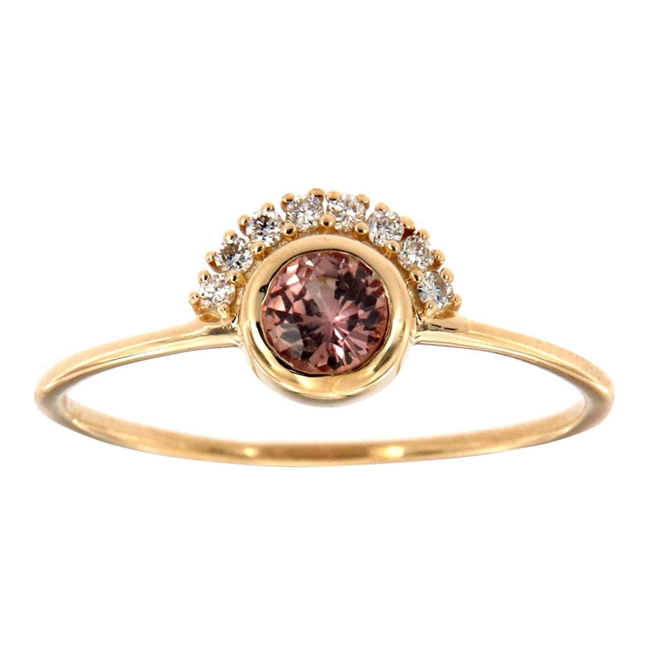 14 Karat Gold Asiph Pink Sapphire and Diamond Vintage Ring Center, 1/3 Carat For Sale