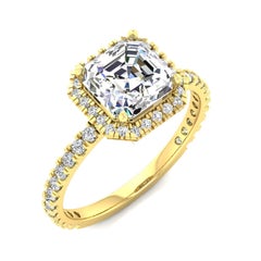 14 Karat Gold Asscher Diamond Halo Pavé 2 Carat Center '2.4 Carat' I VS1 GIA