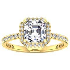14 Karat Gold Asscher Diamond Halo Pavé 2 Carat Center '2.4 Carat' I VS1 GIA