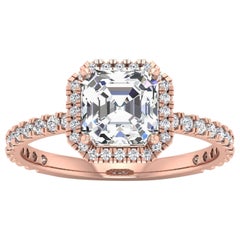 14 Karat Gold Asscher Diamond Halo Pavé 2 Carat Center '2.4 Carat' I VS1 GIA