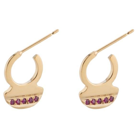 14 Karat Gold Baby Crescent Earrings with Rubies For Sale