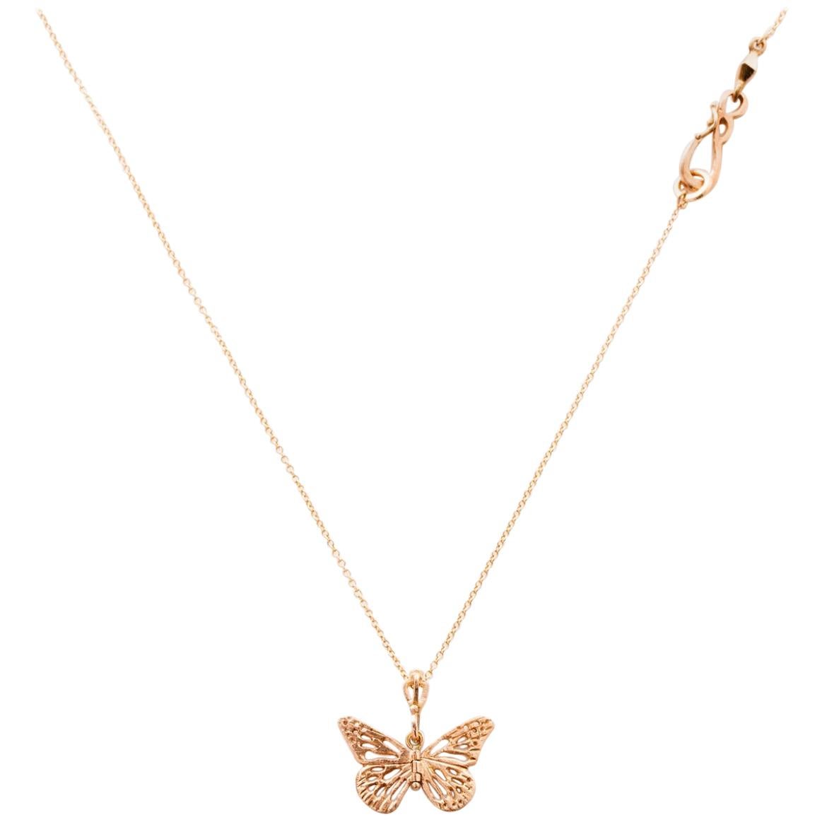 14 Karat Gold Baby Monarch Butterfly Hinge Necklace