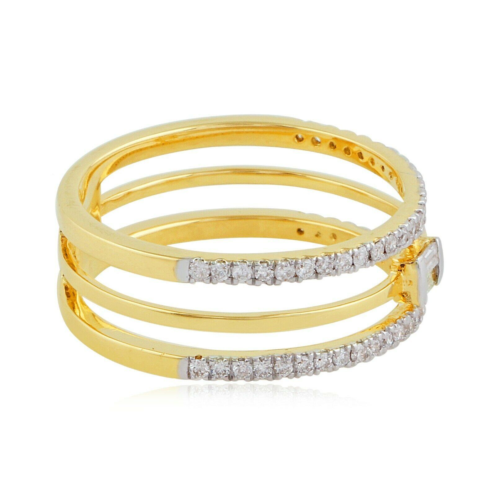Modern 14 Karat Gold Baguette Diamond Ring For Sale