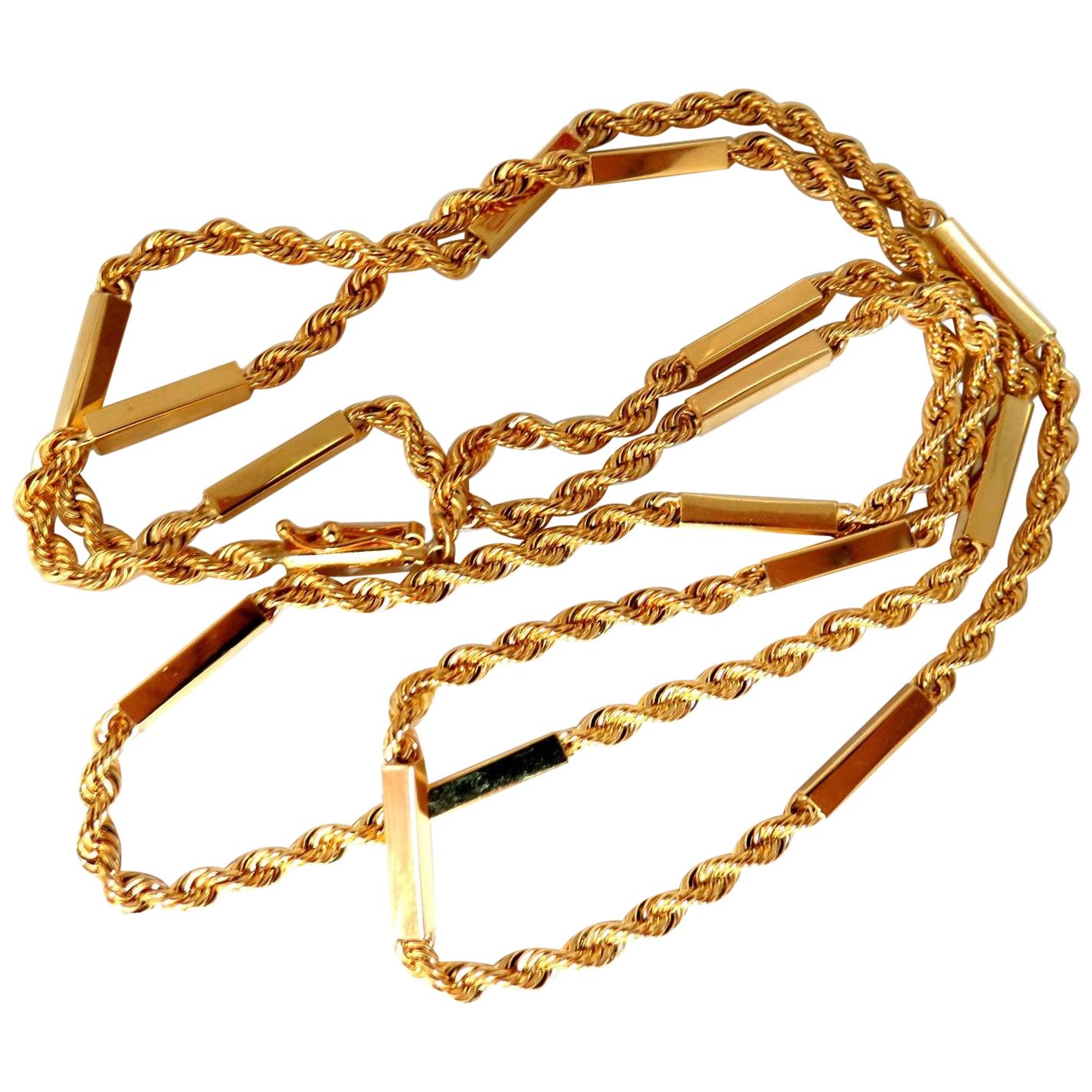 14 Karat Gold Bar Rope Twist Link Necklace