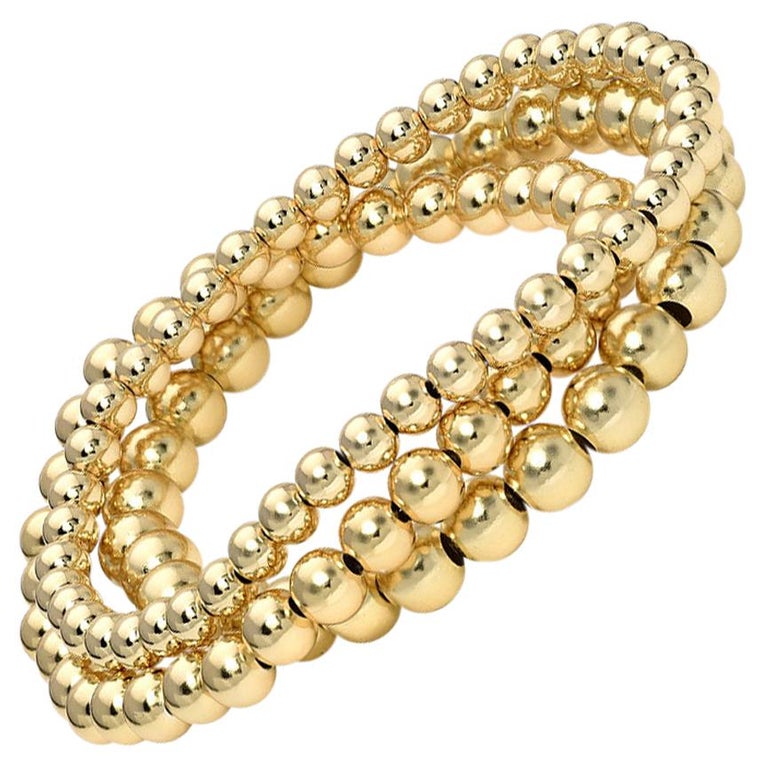 14 Karat Gold Bead Bracelet Stack at 1stDibs  beads bracelet stack, gold  beaded bracelet stack, gold ball bracelets stack