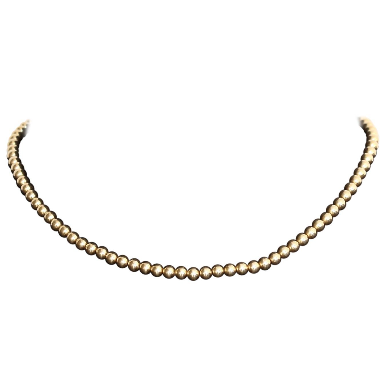 14 Karat Gold Bead Necklace For Sale