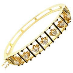 14 Karat Gold, Black Enamel and Diamond Victorian Revival Bracelet