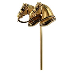 14 Karat Gold & Black Enamel Equestrian Stickpin with Two Horses