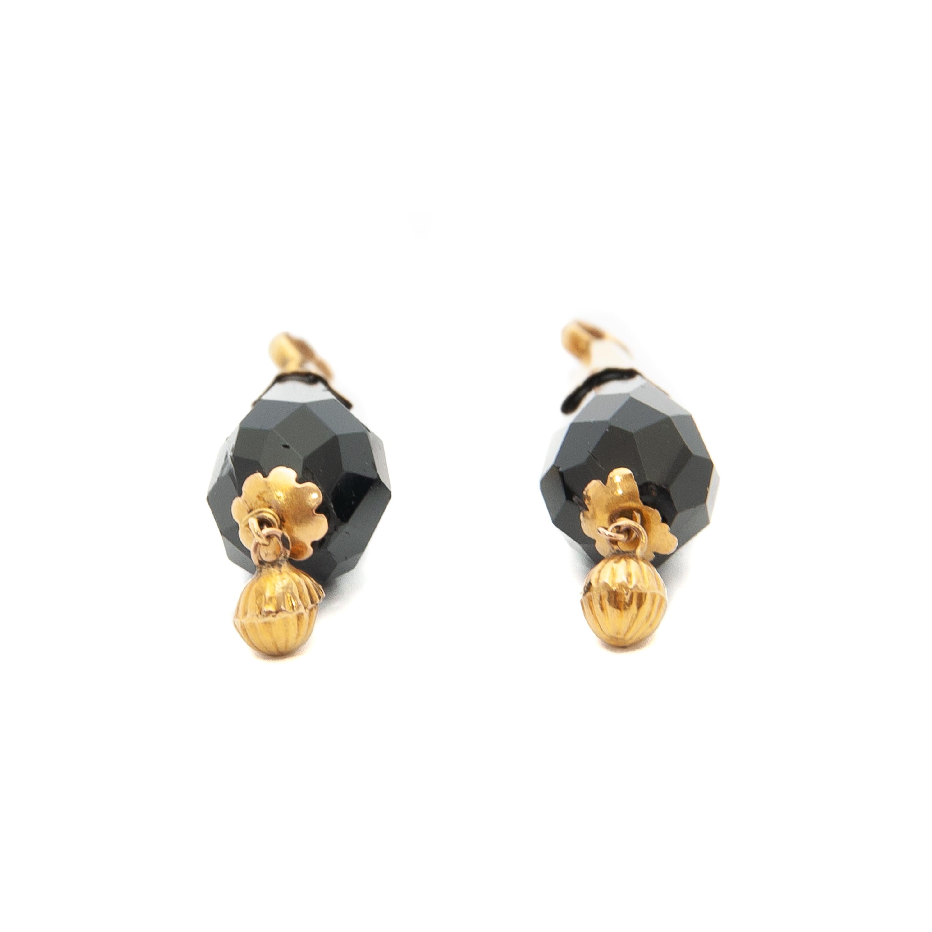 Antique 1850's Black Jet Briolette 14K Gold Pendants For Sale 1