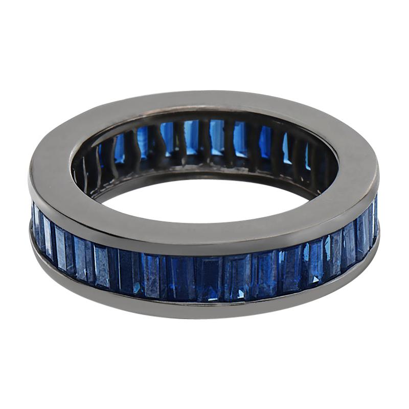 14 Karat Gold Black Rhodium and Blue Sapphire Eternity Band Ring