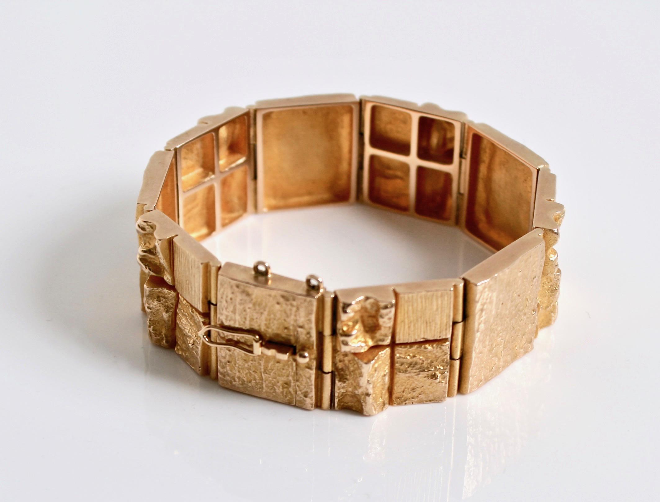 Rare Iconic 14 Karat Heavy Gold Bracelet designed by Bjorn Weckstrom for Lapponia Finland c.1964
