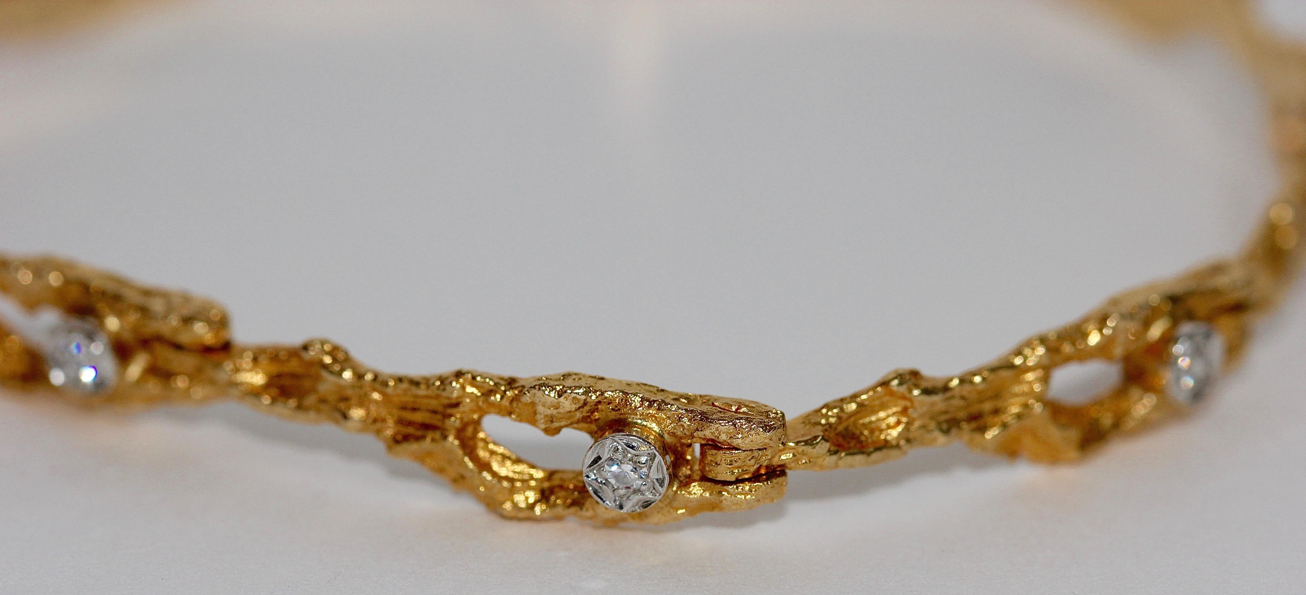 Modern 14 Karat Gold Bracelet with Eight Diamonds, Lapponia by Björn Weckström