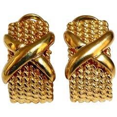 14 Karat Gold Braid Semi Hoop X-Clip Earrings