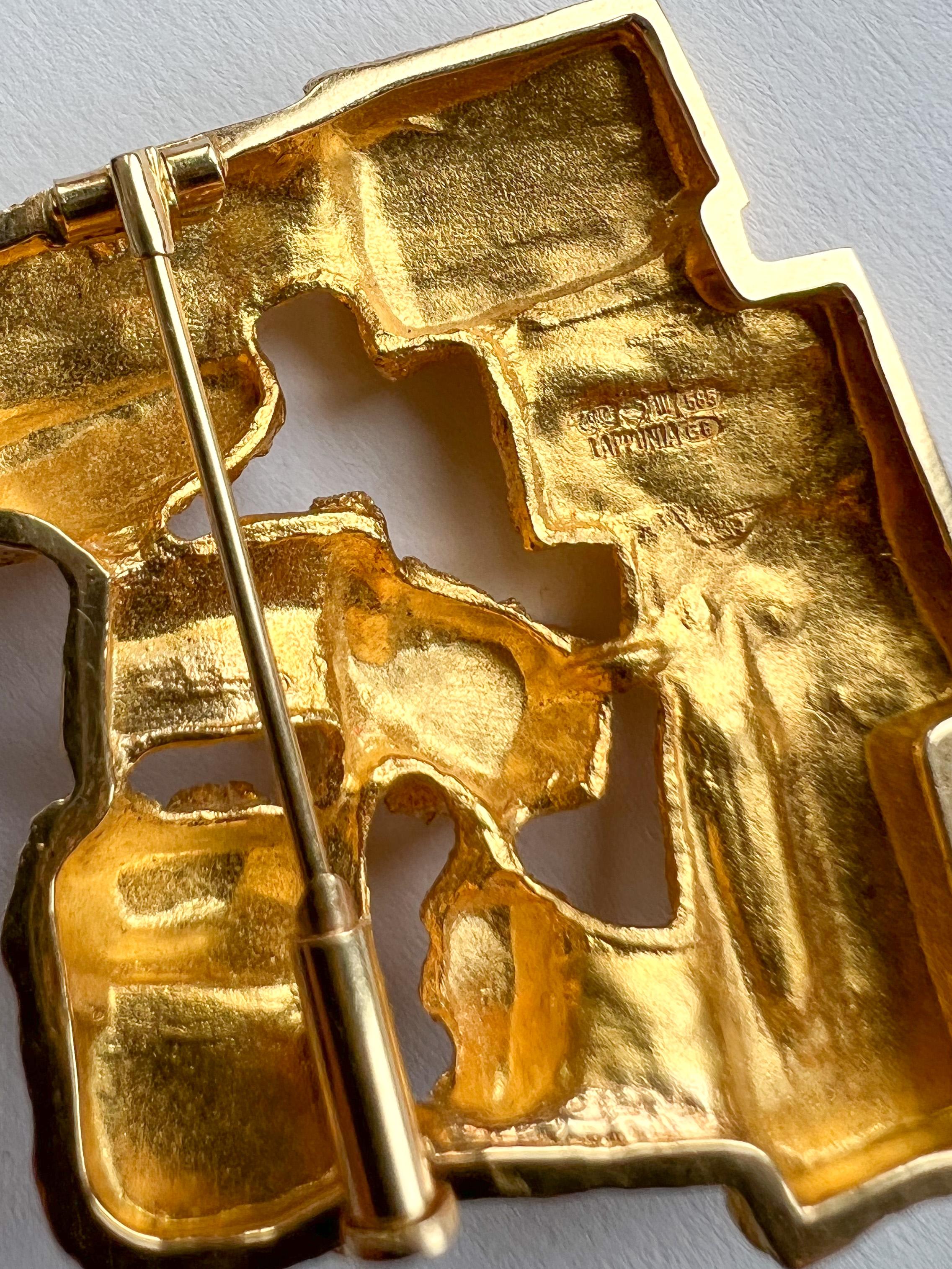 14k gold Brooch name, Drift wood. Lapponia 1984.
Ajopuut is name in Finland.
Gold brooch
14k gold. 585
Measurements 40 x 33 mm.
Weight 18.8 g.
See also other Weckström jewelry for sale

I have several Lapponian Jewelry designed by Björn Weckström
