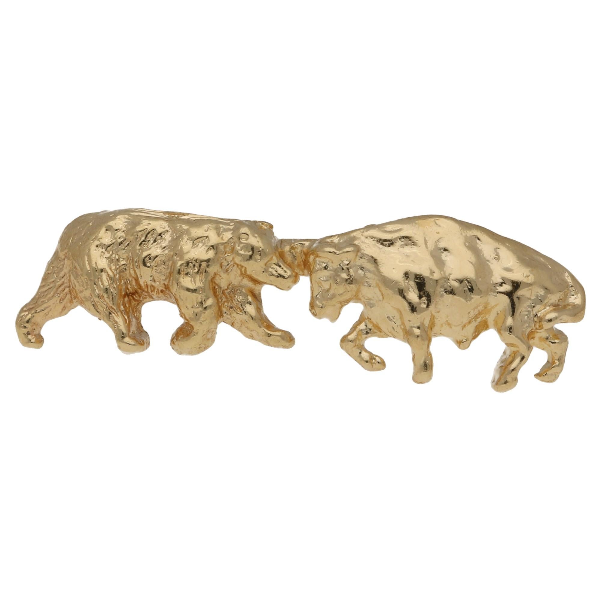 Bull and Bear Tie Pin 14 Karat Gold  For Sale