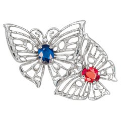 14 Karat Gold Butterlies Pendant with Sapphires and Diamonds