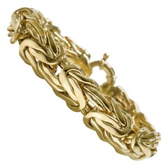 14k Real Gold Bali Flat Byzantine Chain Bracelet, King Chain Bracelet,  Chunky Chain Link Bracelet