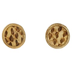 14 Karat Gold Byzantine Inspired Stud Earrings with Vintage Anaconda Leather
