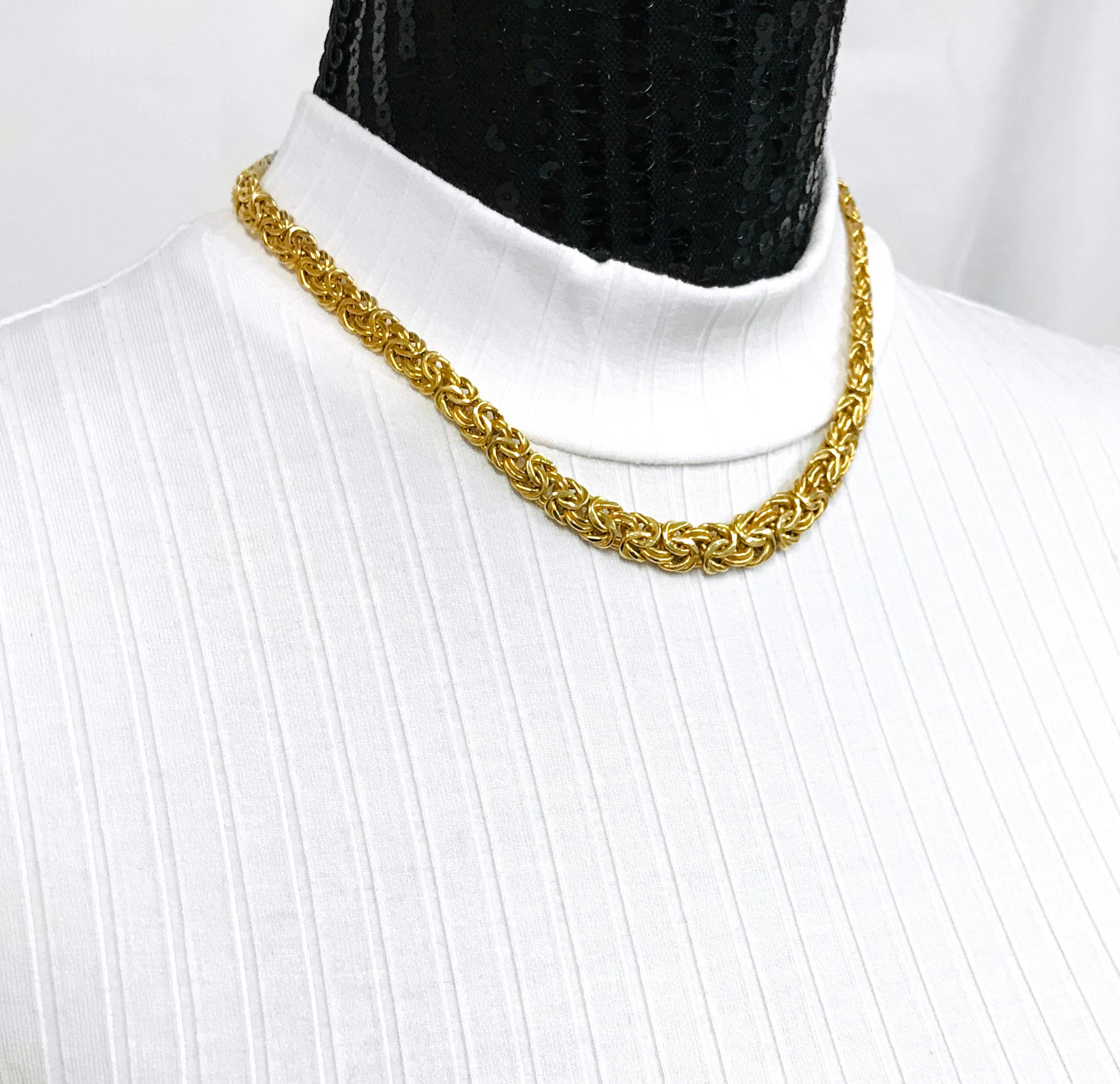 Retro 14 Karat Gold Byzantine Tapered Necklace For Sale