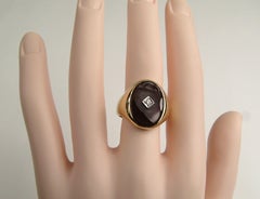 14 Karat Gold Carnelian Signet Ring Diamond Center Midcentury Unisex