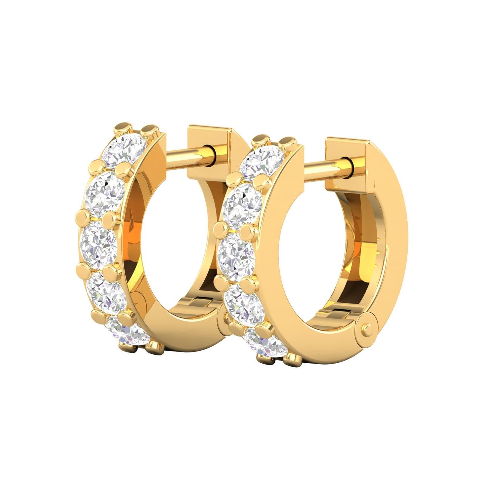 14 Karat Gold Cartilage Diamond Hoop Earrings For Sale