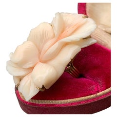 Carved Angel Skin Coral 14 Karat Gold Floral Ring