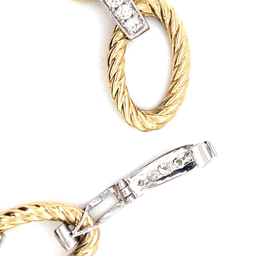 Round Cut 14 Karat Gold Chain Link Diamond Bracelet  For Sale