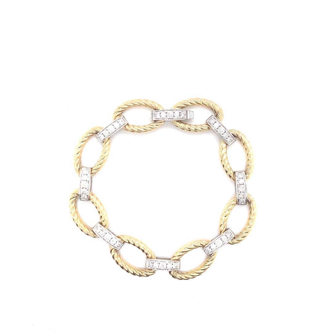 14 Karat Gold Chain Link Diamond Bracelet  For Sale 1
