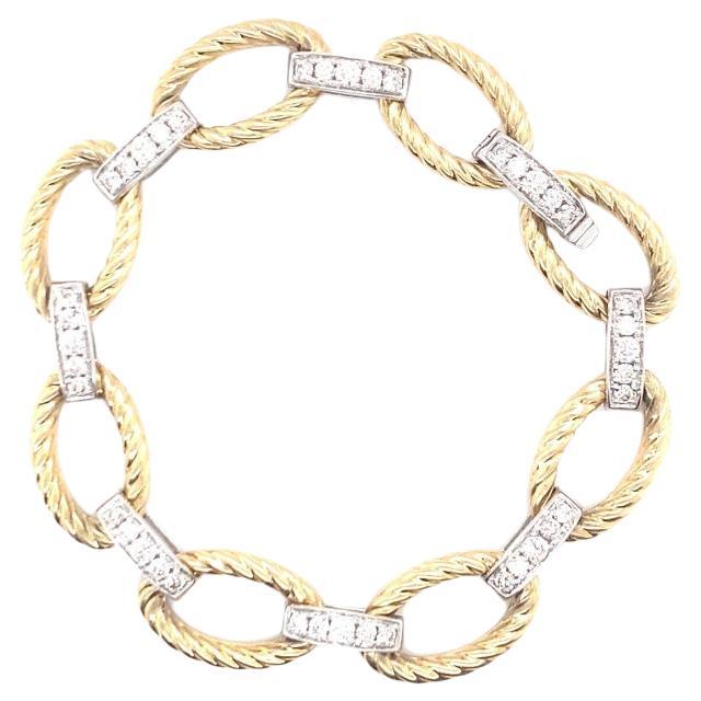 14 Karat Gold Chain Link Diamond Bracelet  For Sale