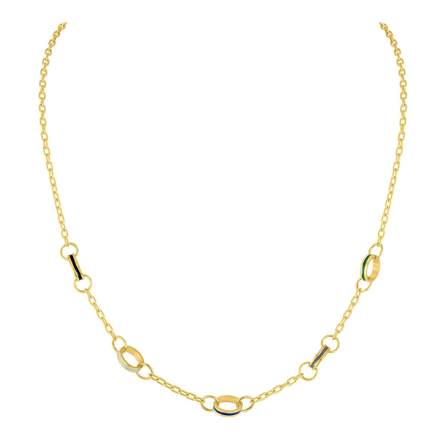 14 Karat Gold Chain with Colored Enamel Links For Sale