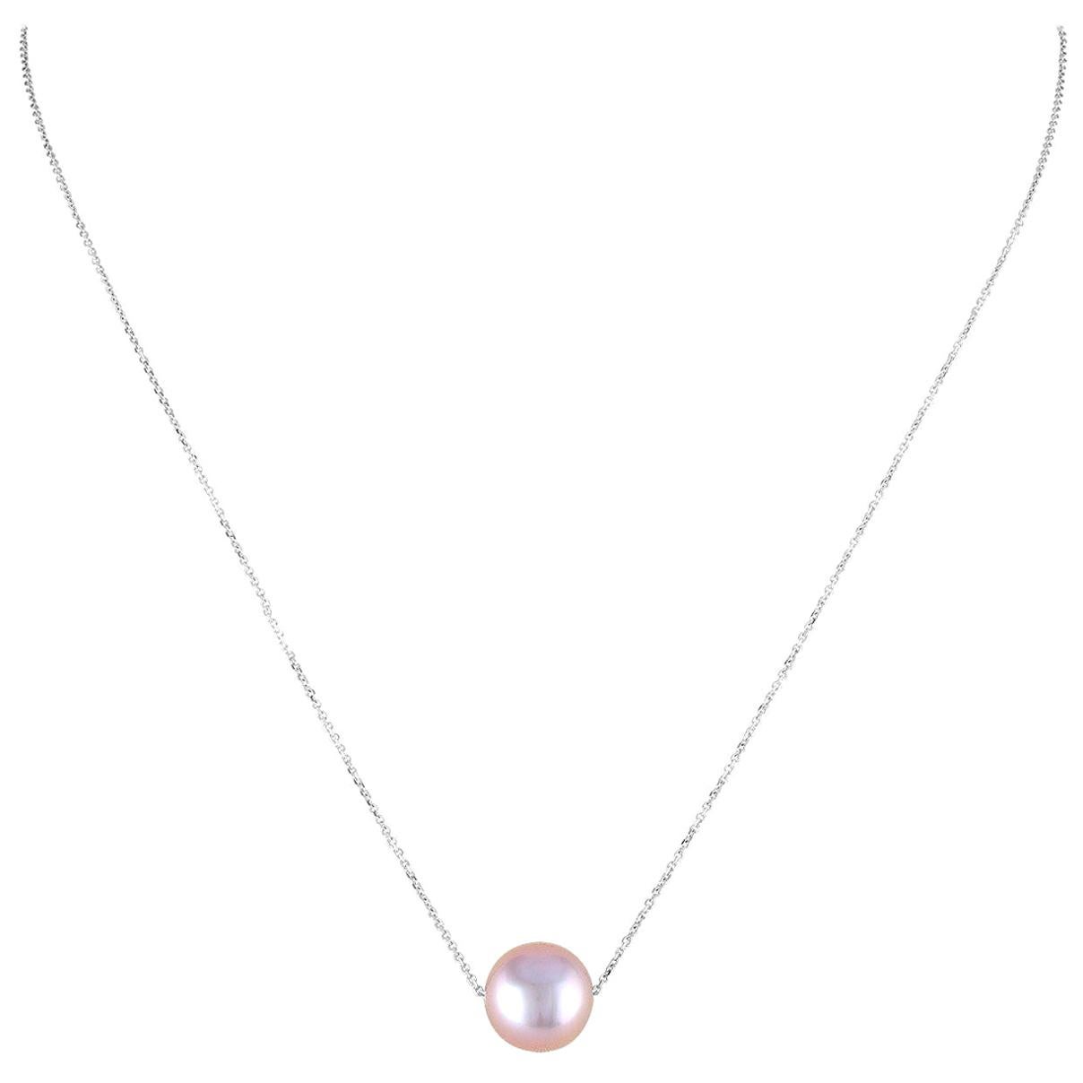 14 Karat Gold Chain with Freshwater Natural Color Pink Cultured Pearl Pendant For Sale