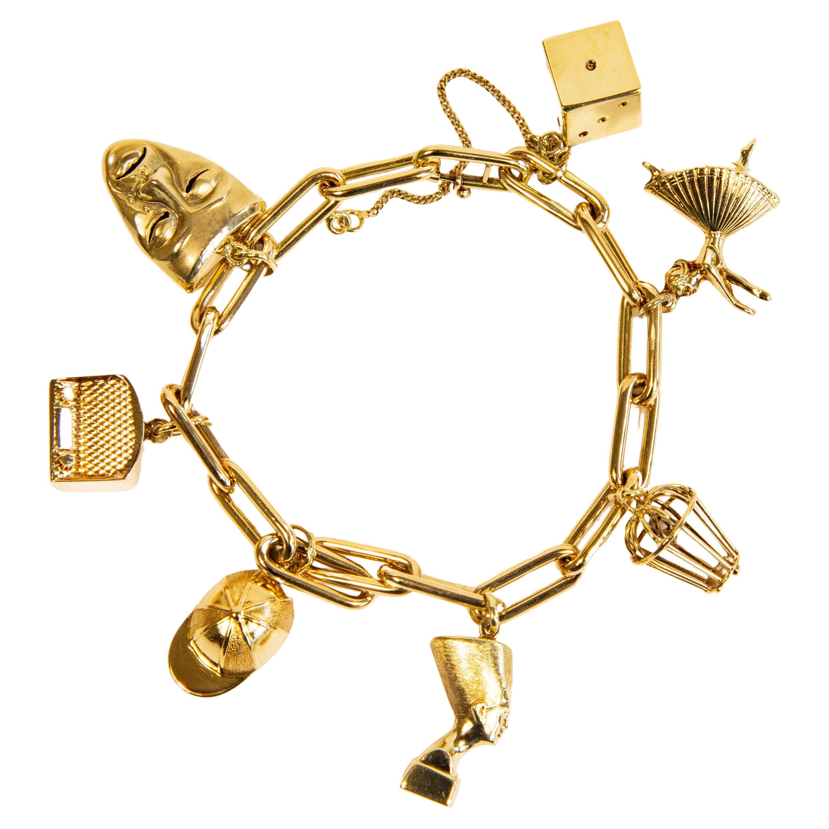 14 Karat Gold Charm Armband Spätes 20. Jahrhundert im Angebot